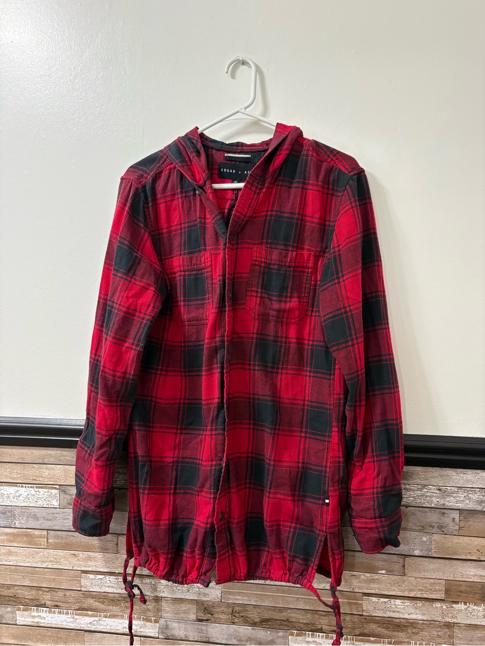 Edgar & Ash Red and Black Plaid Hooded Flannel Shirt Jacket Size Small